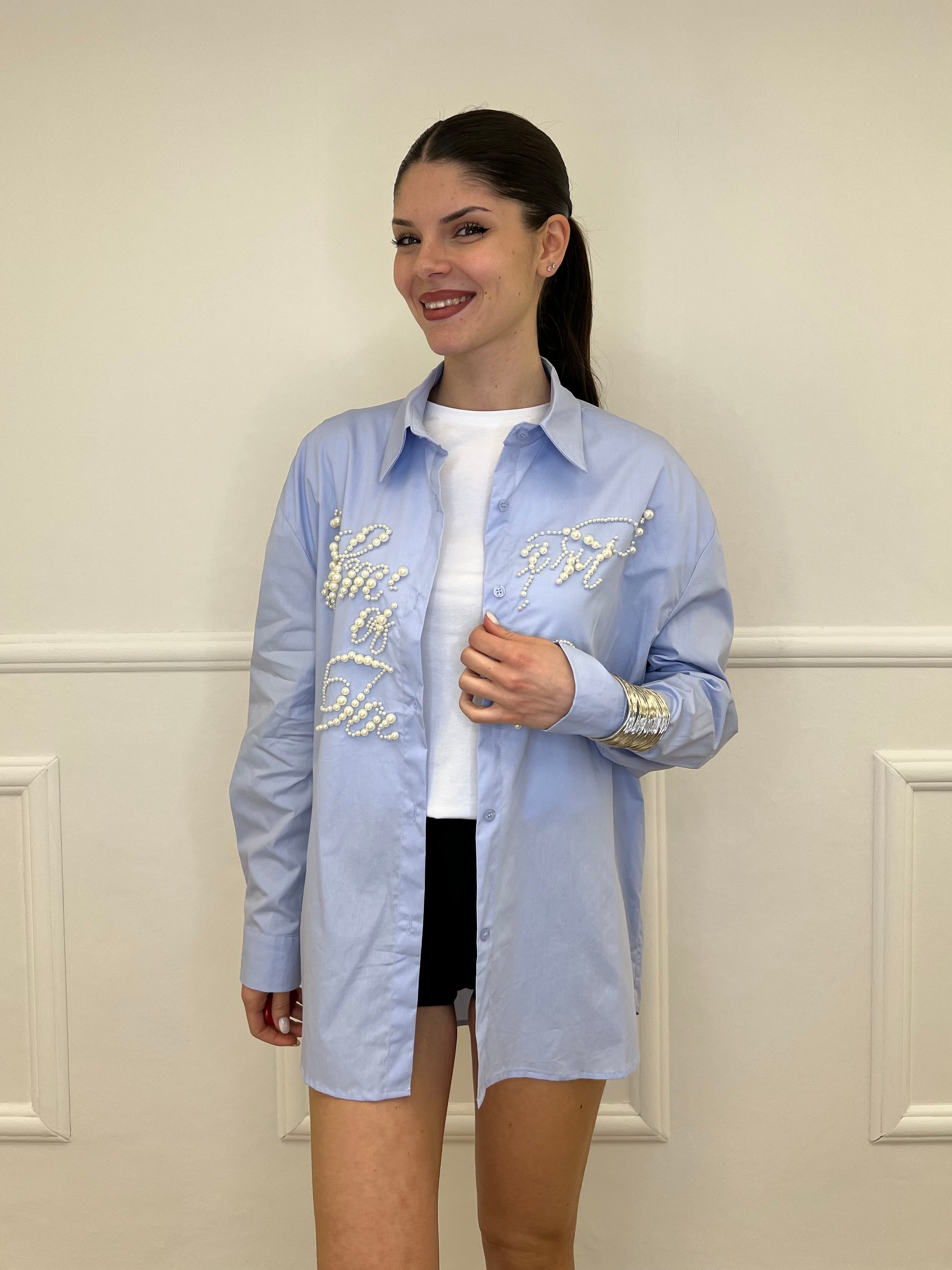Maxi Camicia con Perle K880 Azzurro