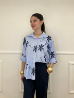 Camicia Over a Righe Con Ricami 26072 Blu