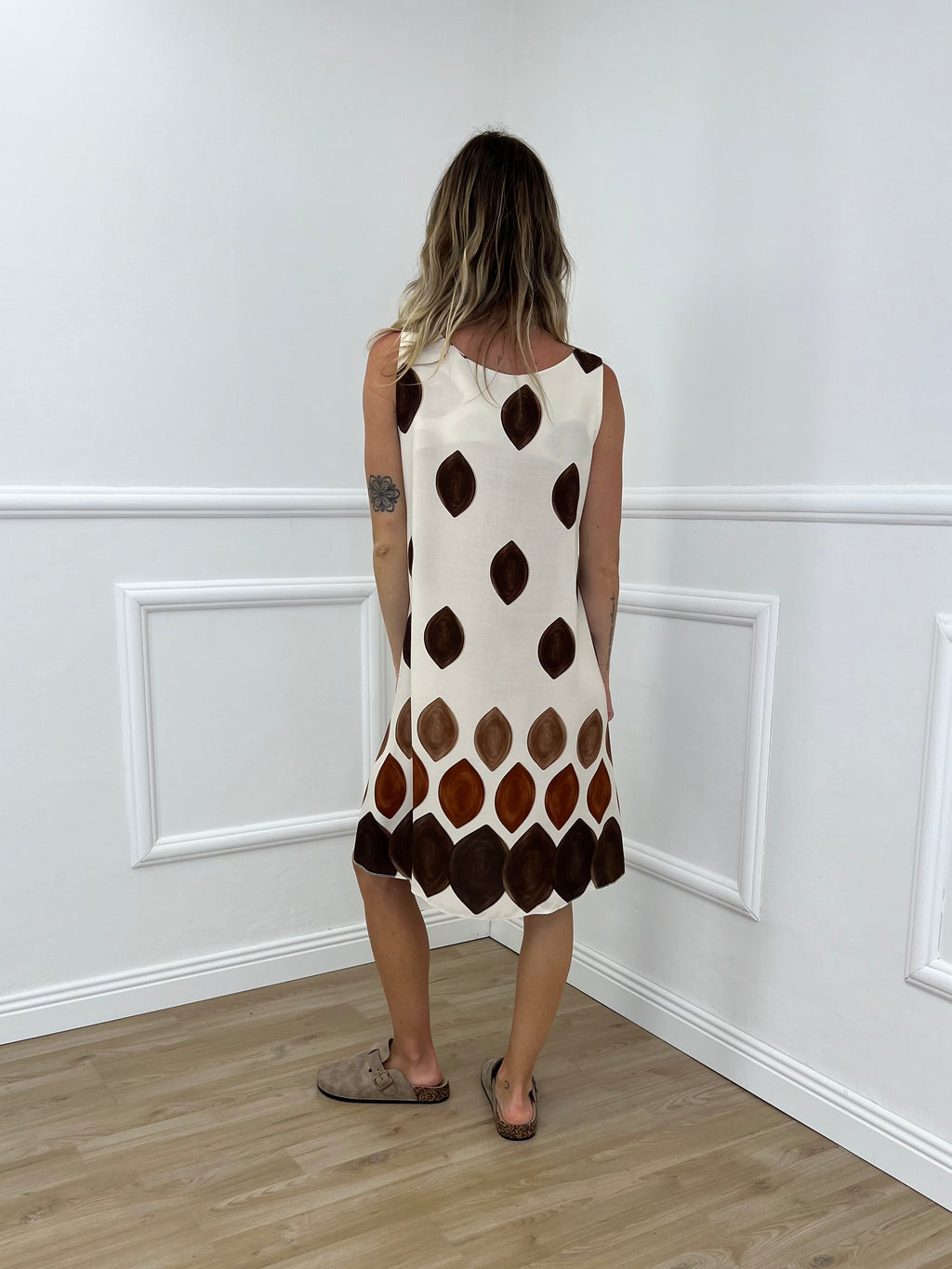 Abito Smanicato Geometrico 26250 Panna