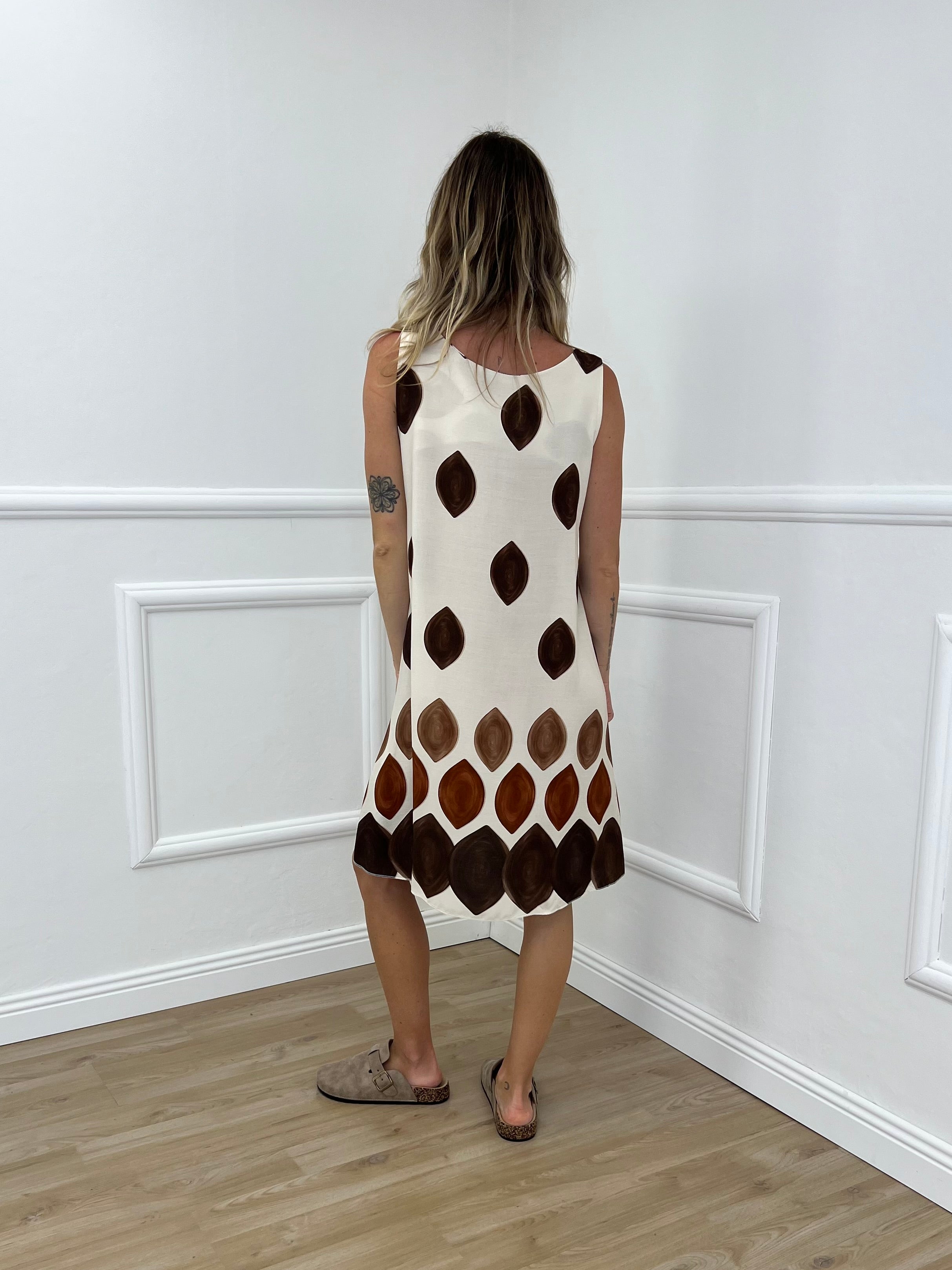 Abito Smanicato Geometrico 26250 Panna
