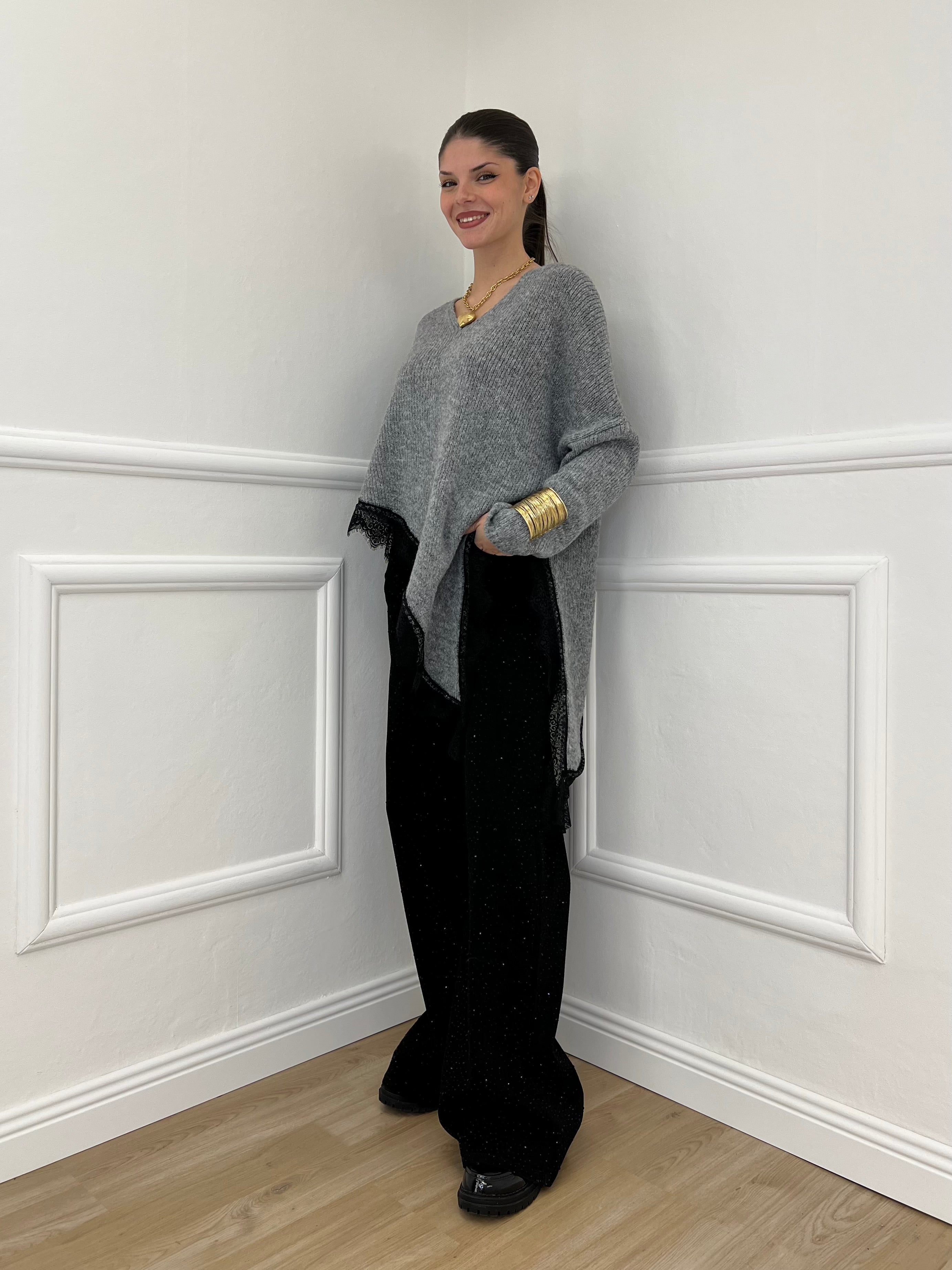 Maglia Asimmetrica Pizzo 25743 Grigio