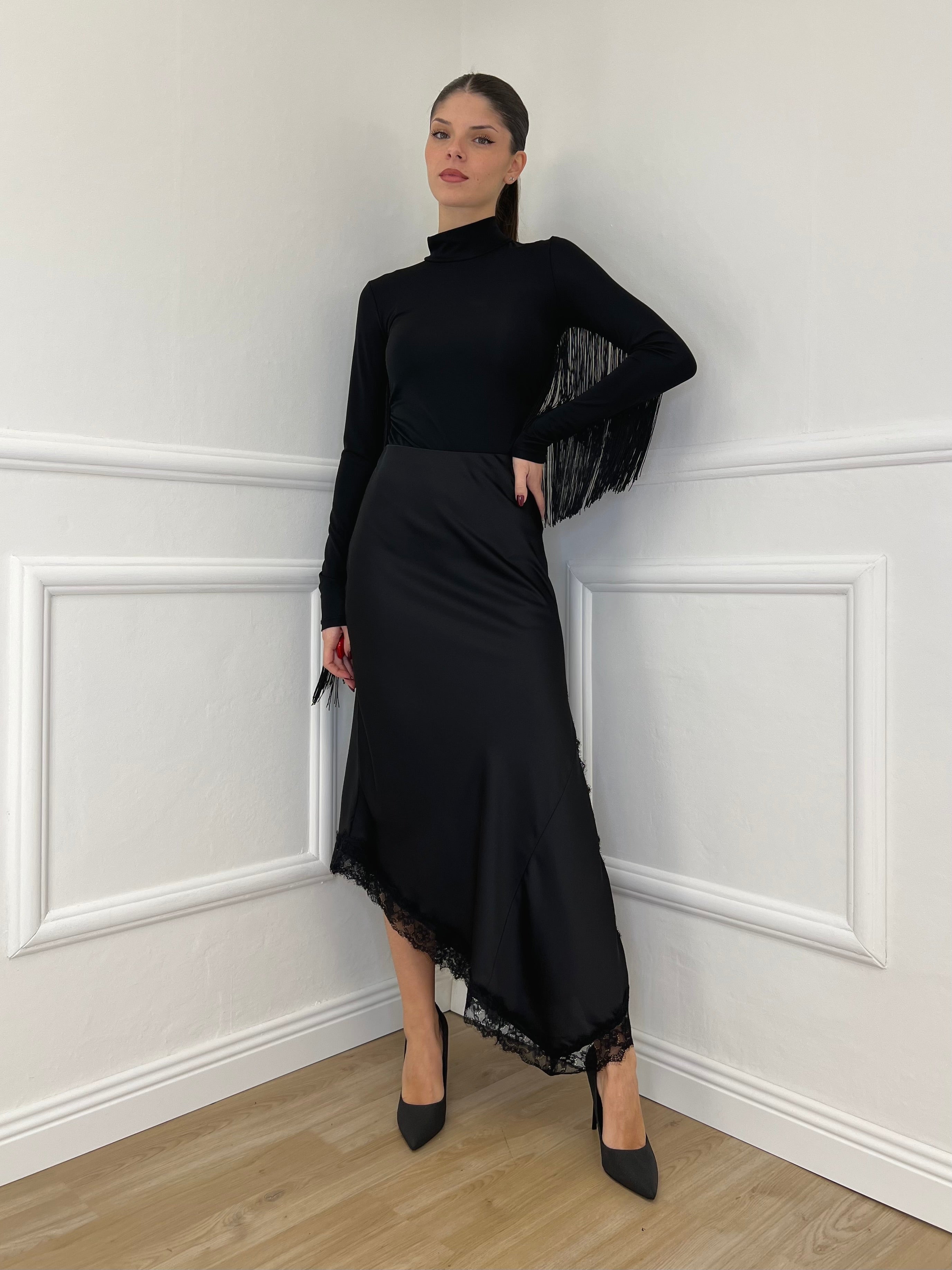 Gonna Asimmetrica Pizzo 2722 Nero