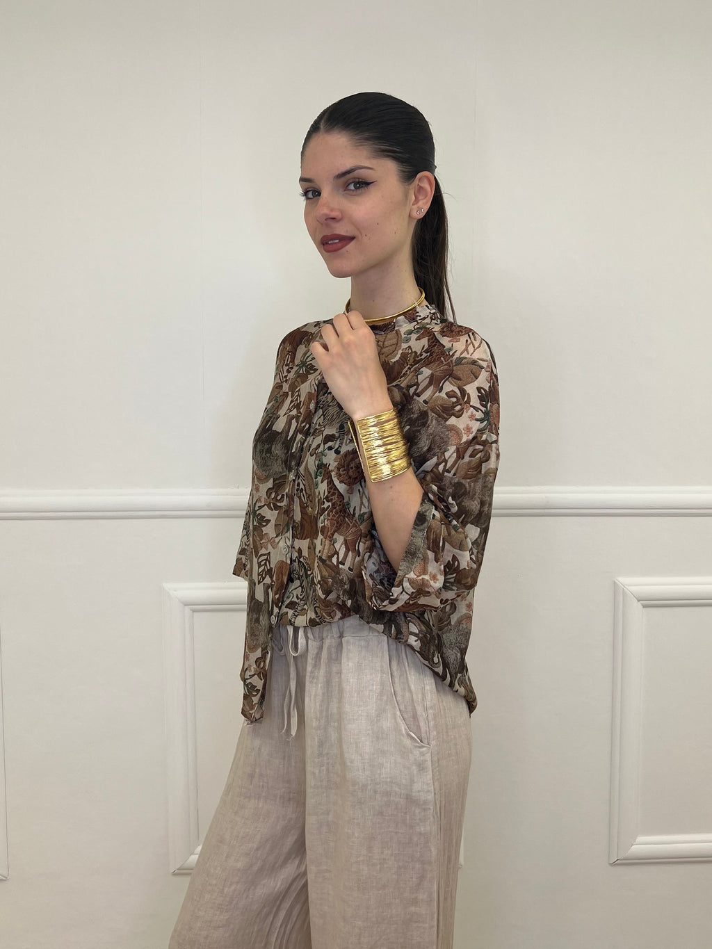 Camicia Jungle Cotone e Seta 93-242 Marrone
