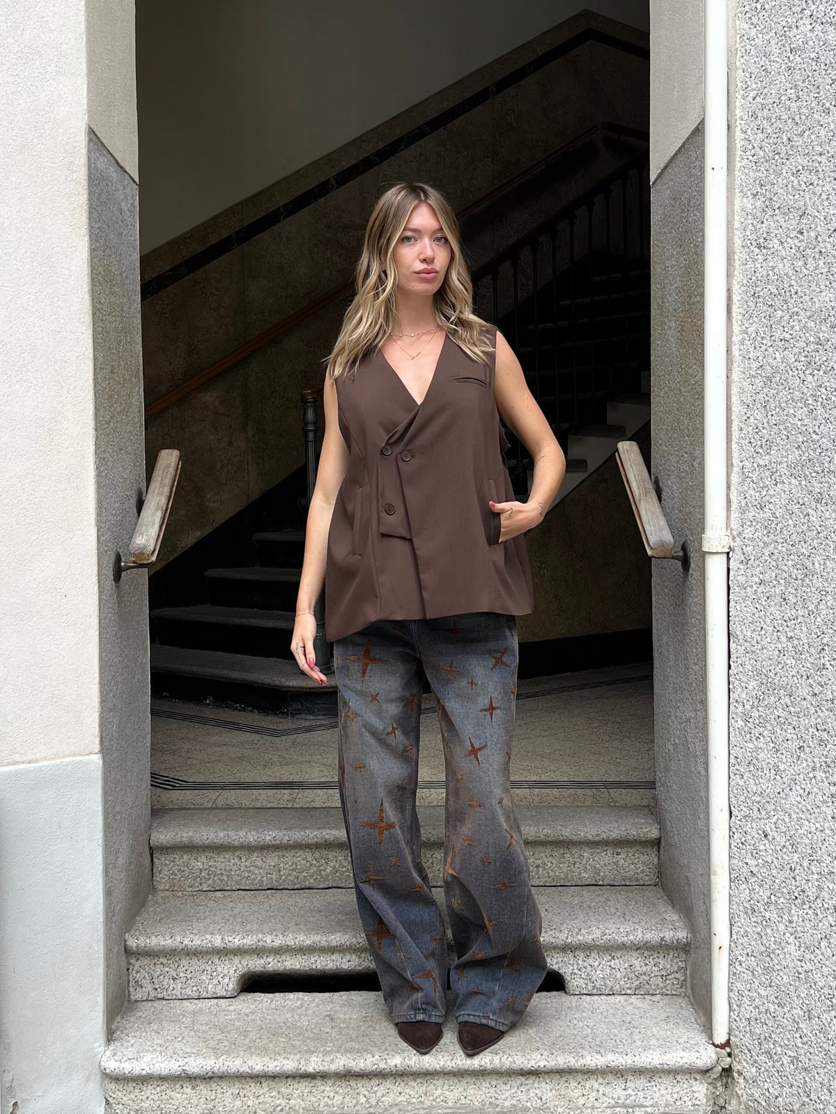 Jeans Barrel Floccato Stelle 9185 Blu