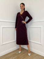 Abito Crepe Pizzo 55743 Burgundy