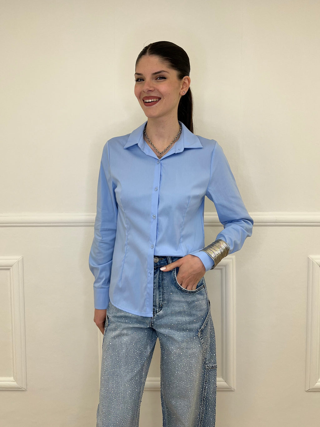 Camicia Slim Cotone 6036 Azzurro