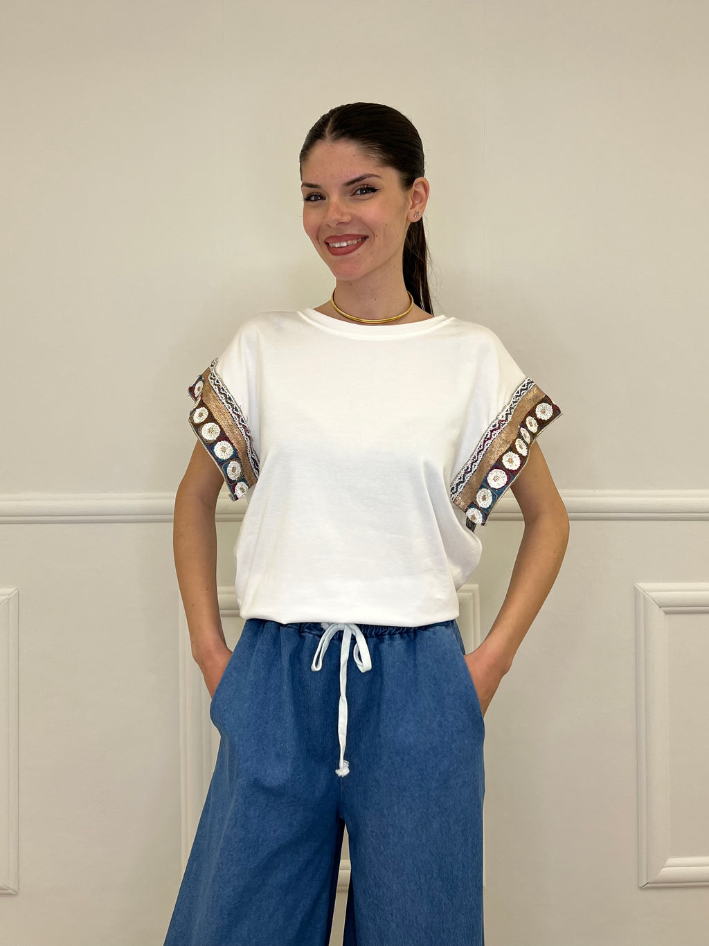 T-shirt Con Passamaneria 3386-1 Bronzo