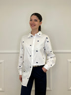 Camicia Cuori Tinta Unita HQ045 Bianco e Blu