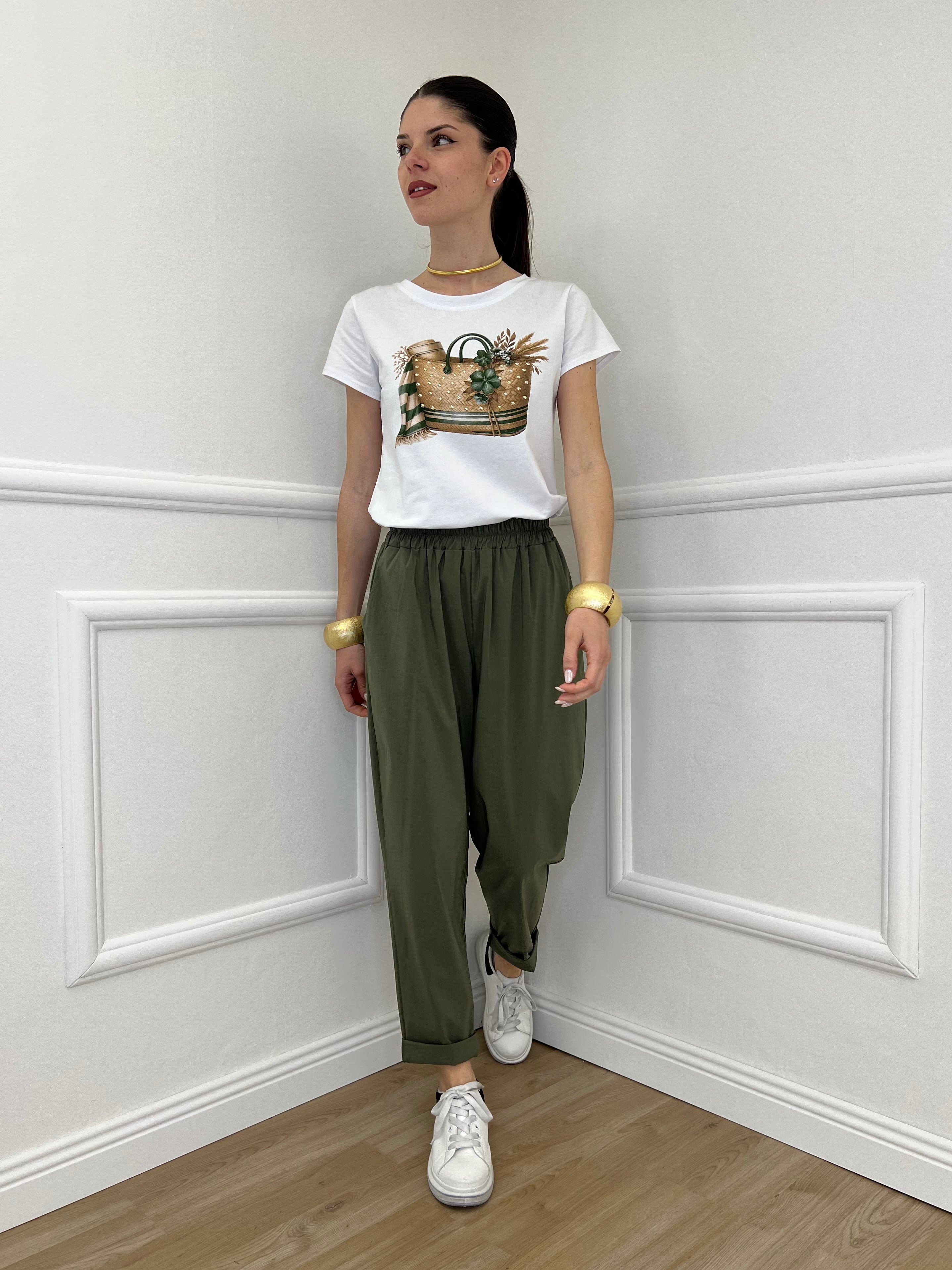 Pantalone Baggy Viscosa 2815 Verde Militare