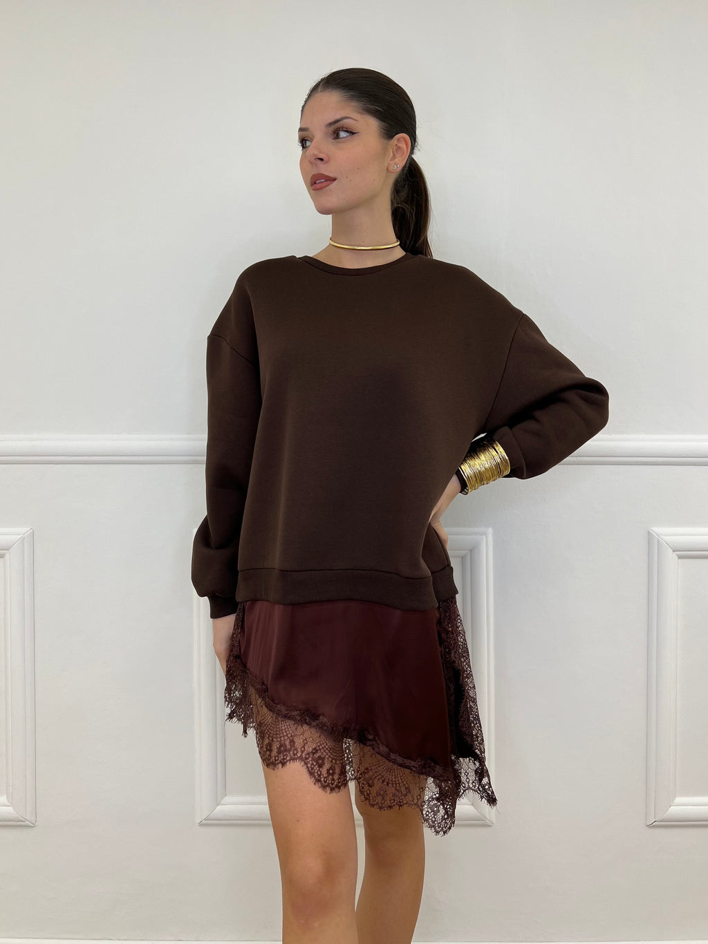 Felpa con Pizzo Lumina LD3849 Moro