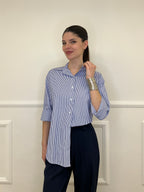 Camicia a Righe Micro Strass 82046 Blu