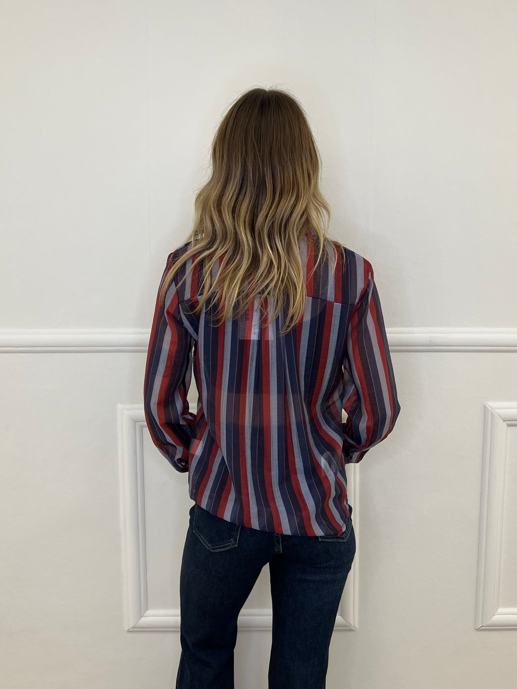 Camicia in Tencel a Righe 3957 Blu