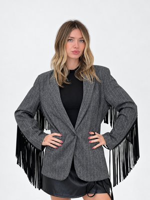 Blazer a Righe con Frange 4705 Grigio